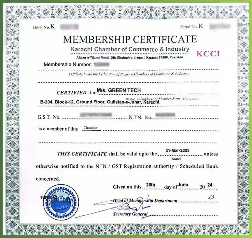 KCCI Certificates Achieved by GreenTech