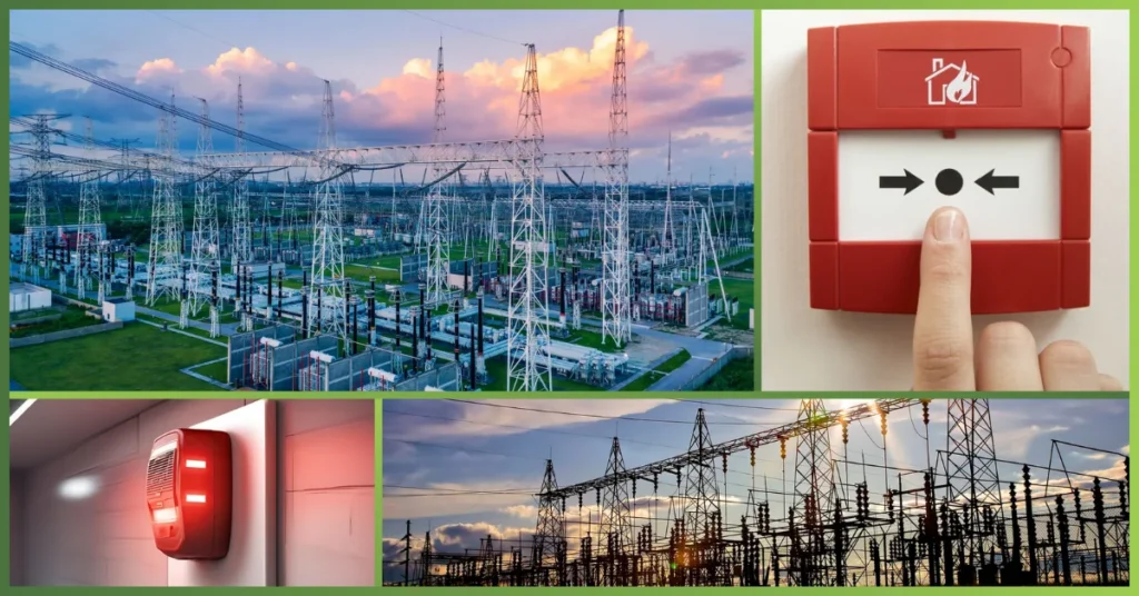 GREENTECH fire alarm system installation at Siddique & Sons grid station, including industrial fire detection and alert devices.