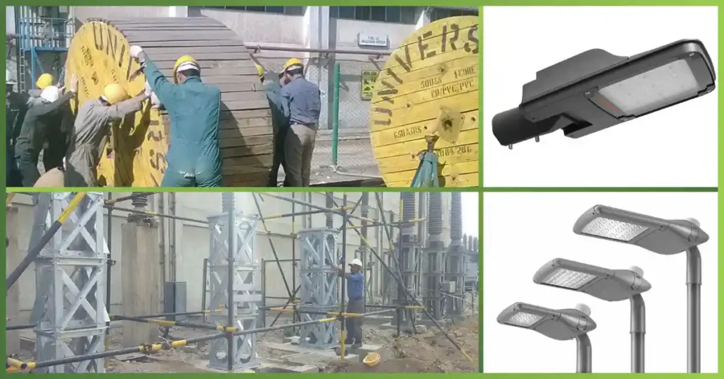 Green Tech industrial lighting installation at KE Labour Square Grid Station, featuring high-efficiency LED trench lights and site engineering for K-Electric's TP1000 facility.