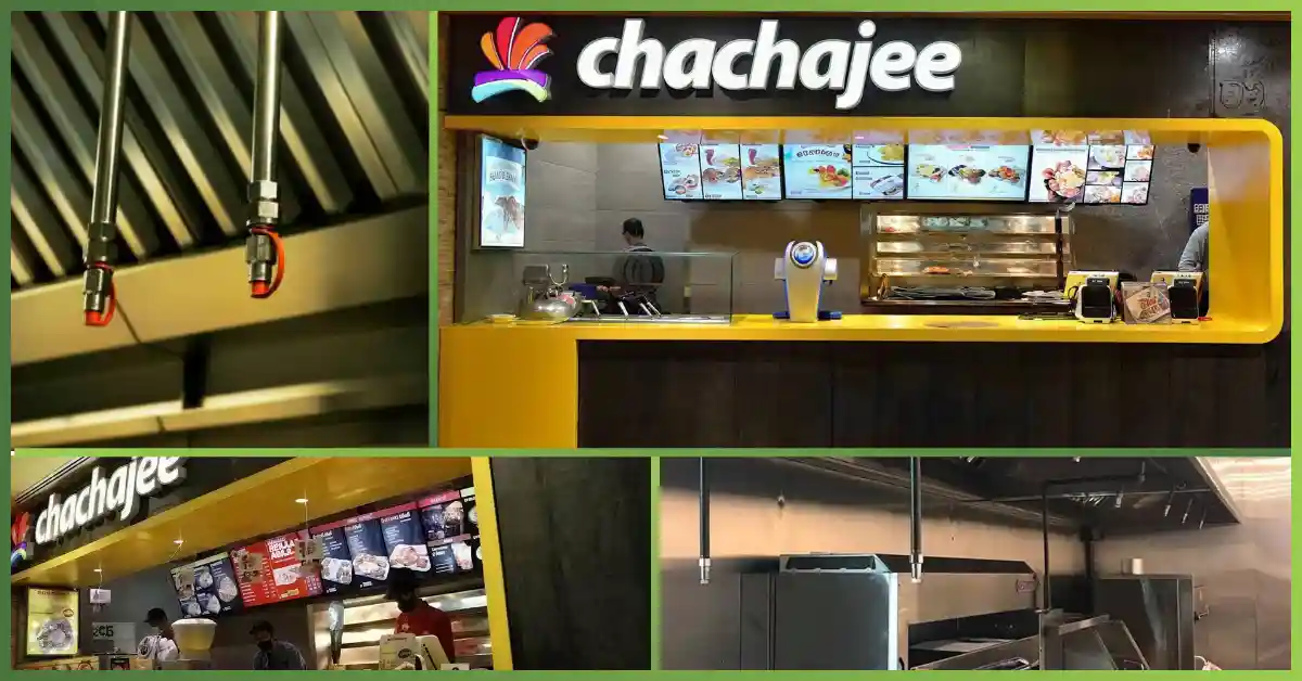 GreenTech Solution project photo: Chacha Jee Kitchen Hood Fire Suppression.jpg, illustrating a professional commercial kitchen hood fire suppression system installation for a restaurant in Pakistan.